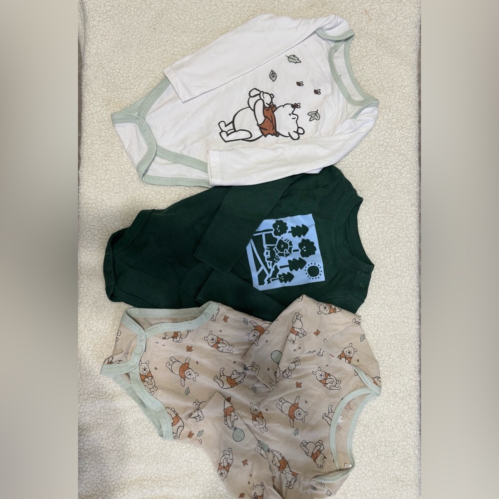 Set of Three Baby Bodysuits with Bear and Floral Prints